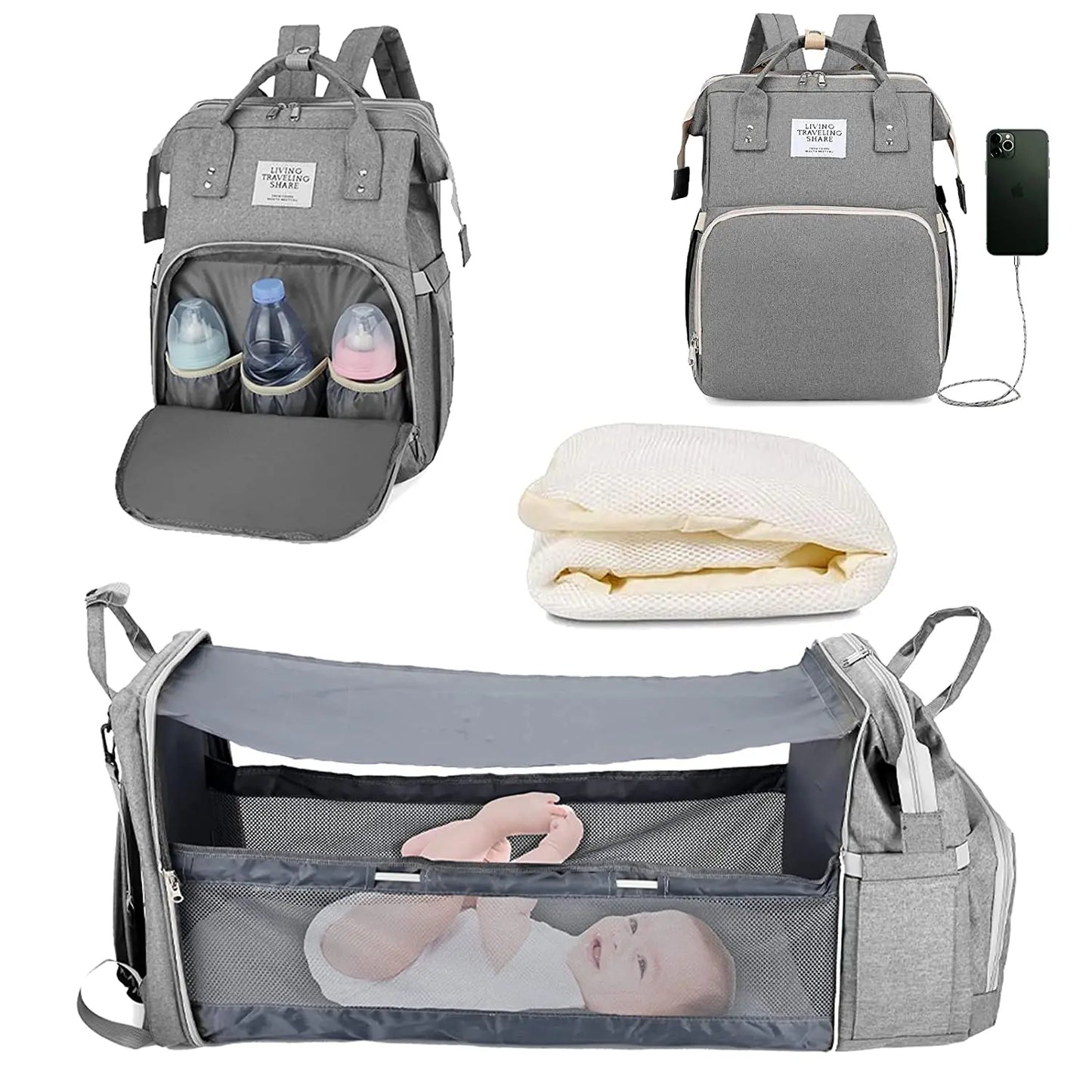 Safegrow Carry&Care™ - Wickeltasche, Babybett & Ladestation – für mobile Eltern