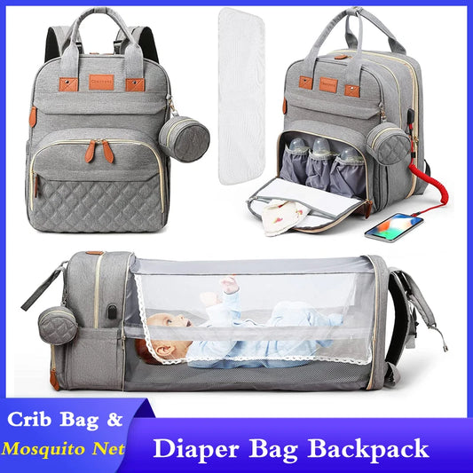 3-in-1 Wickelrucksack – Faltbares Babybett & Reise-Organizer mit USB