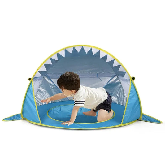Safegrow OceanBite™ - Pop-up Baby-Strandzelt mit Mini-Pool & UV-Schutz – im lustigen Hai-Design